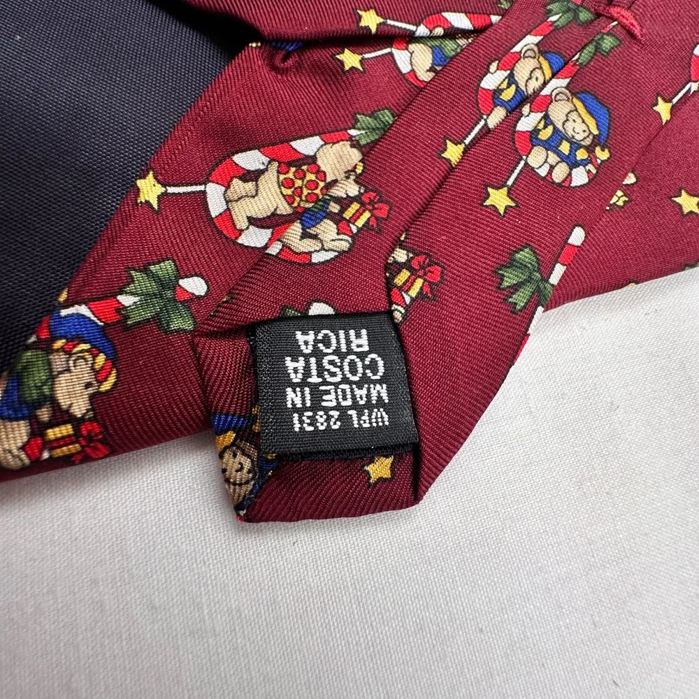Christmas Tie Necktie Holiday Teddy Bear Candy‎ Cane Silk by Croft and Barrow